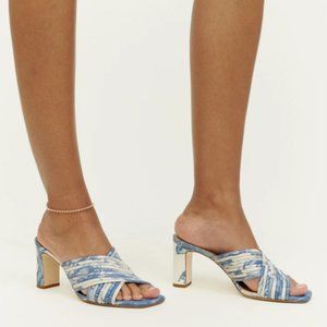 NWT Reformation Lila Tubular Heeled Sandal Blue Swirl Size 5.5 , 6